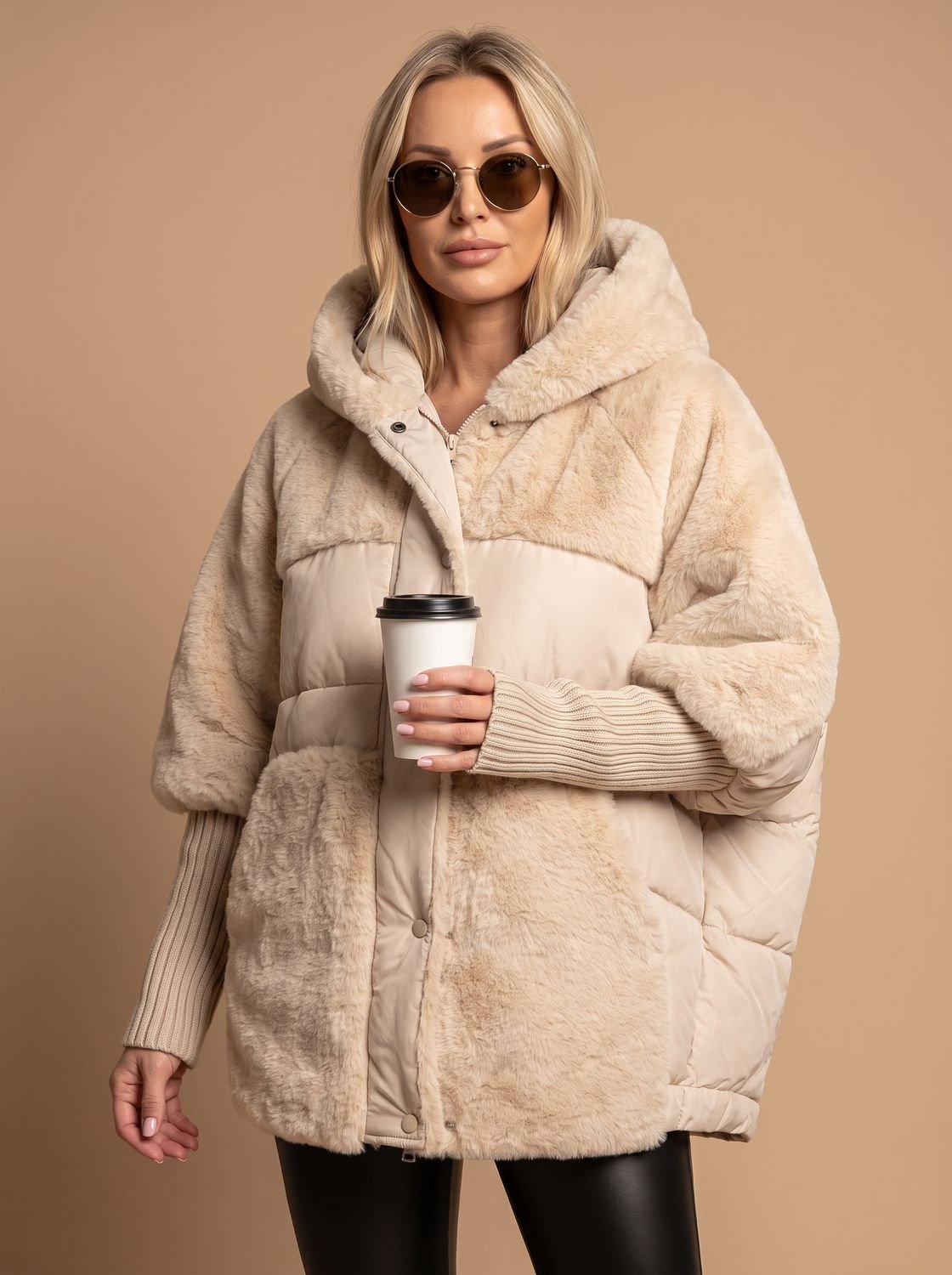 Women's Oversized Hooded Puffer Coat with Faux Fur