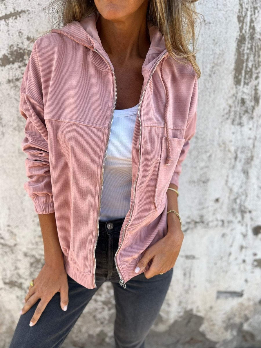 Women's Oversized Zip-Up Quilted Cord Jacket with Hood