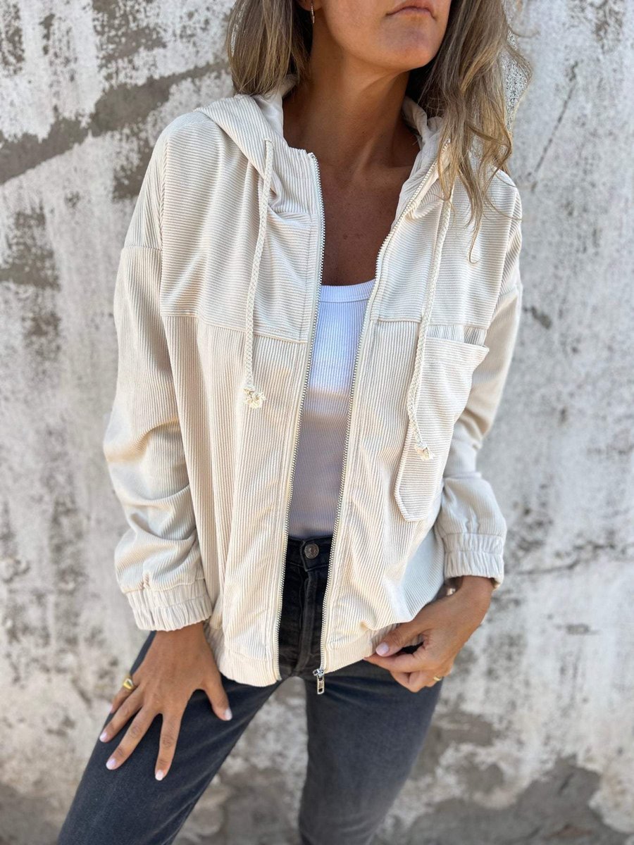 Women's Oversized Zip-Up Quilted Cord Jacket with Hood
