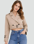 Women's Belted Cropped Double-Breasted Trench Jacket