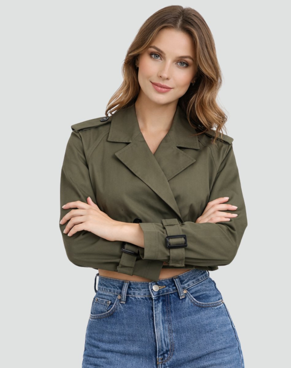 Women's Belted Cropped Double-Breasted Trench Jacket