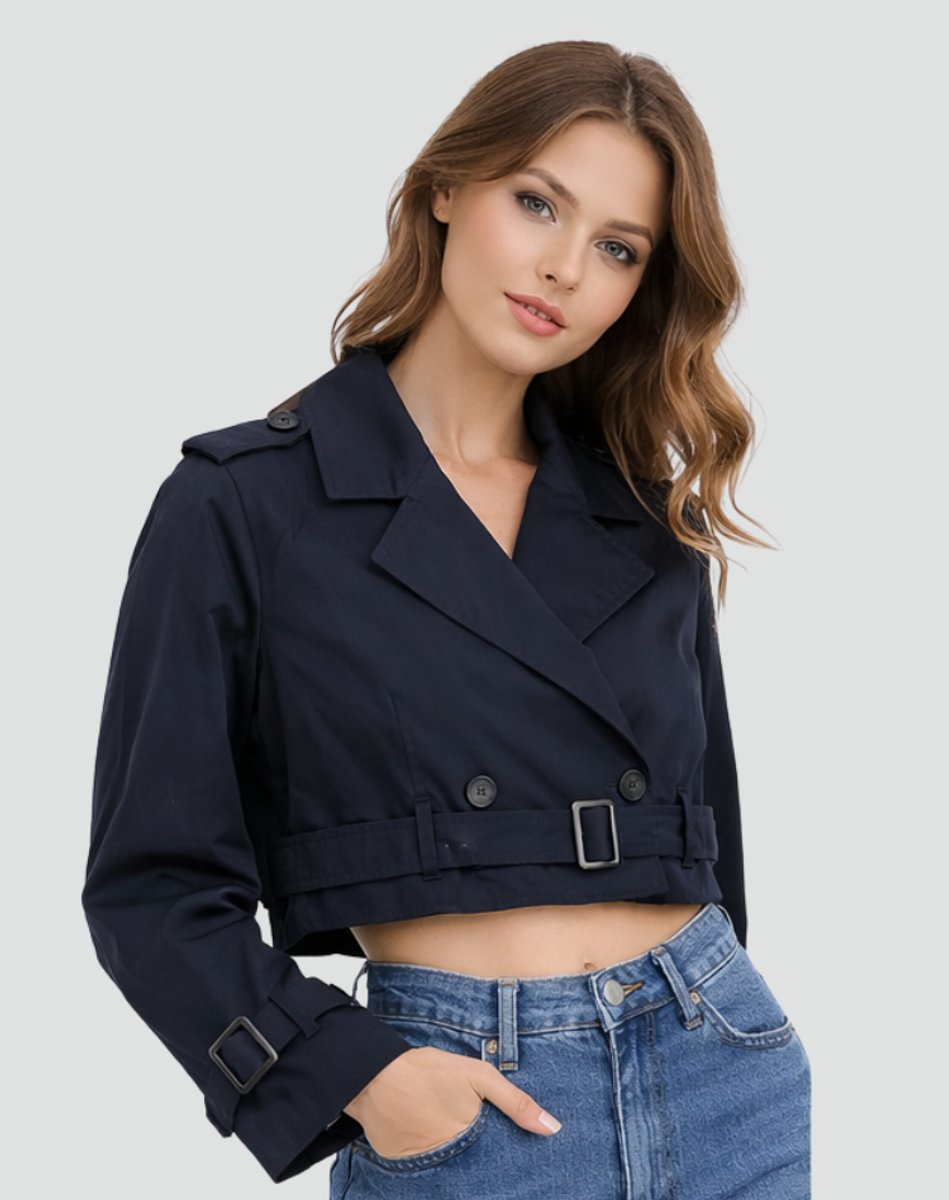 Women's Belted Cropped Double-Breasted Trench Jacket