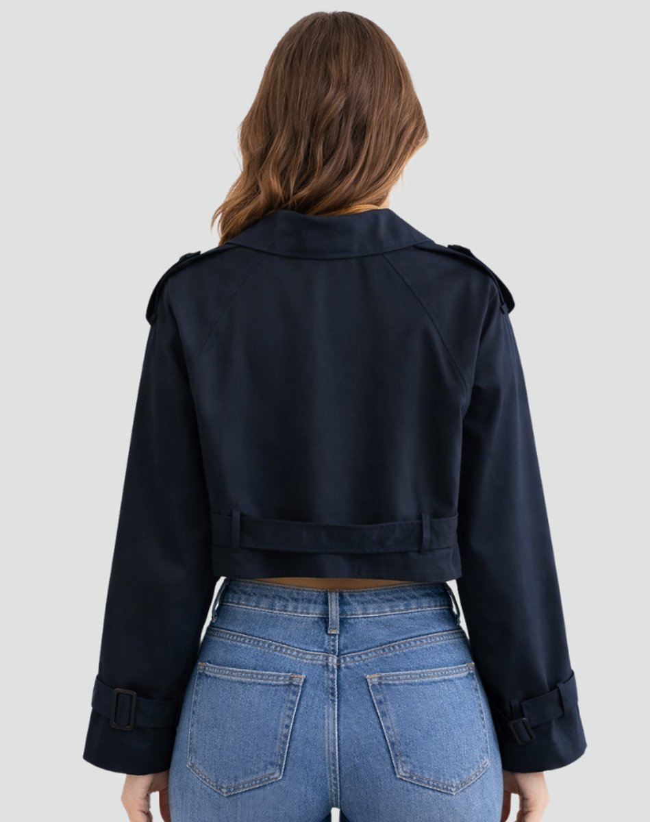Women's Belted Cropped Double-Breasted Trench Jacket