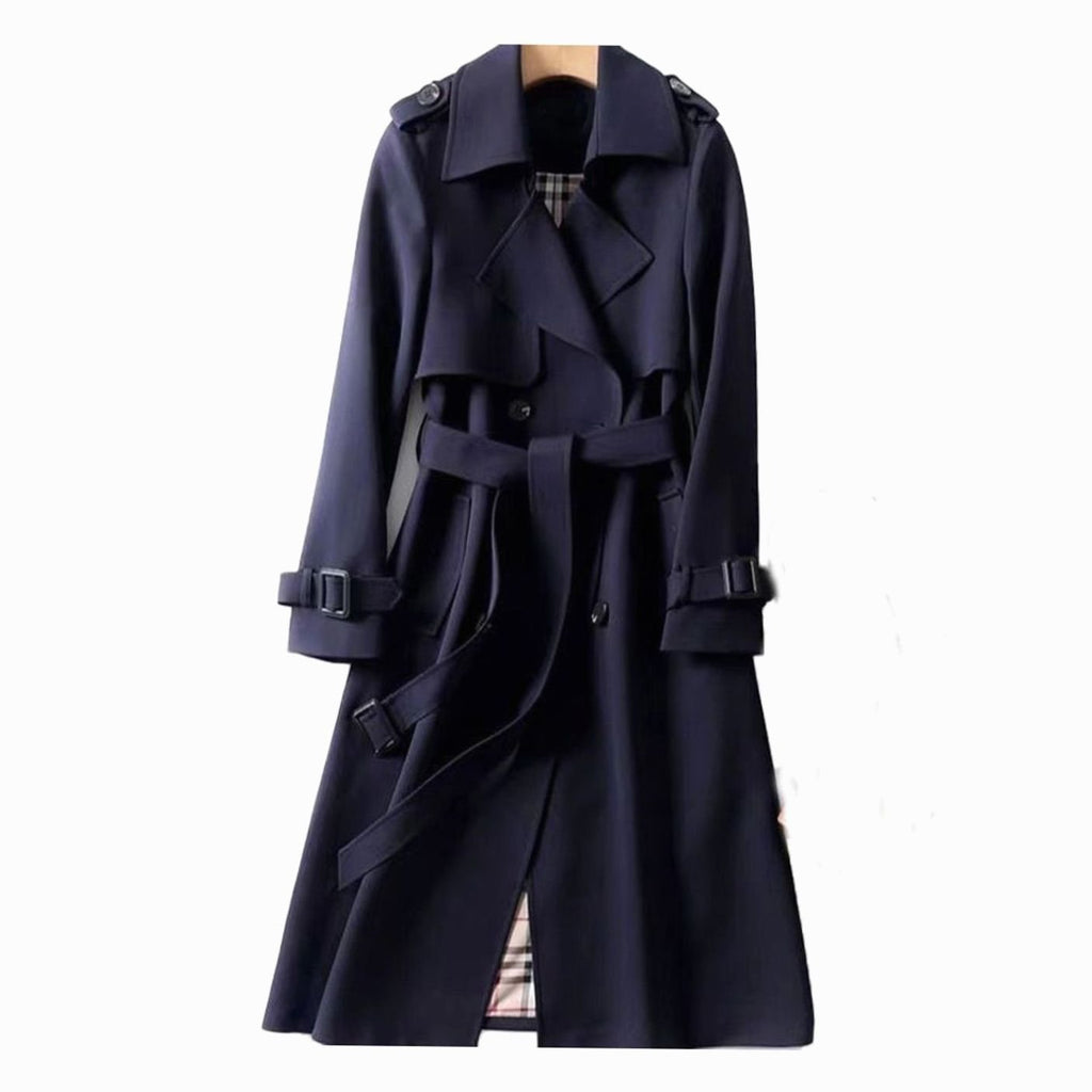 Women's Check-Lined Double-Breasted Longline Trench