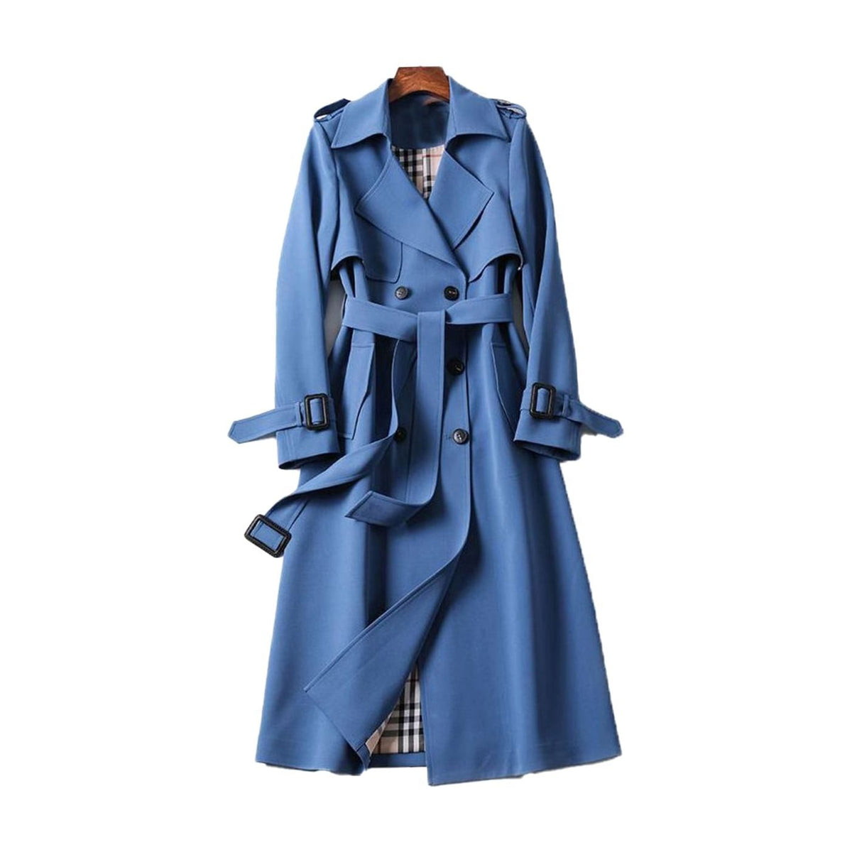 Women's Check-Lined Double-Breasted Longline Trench