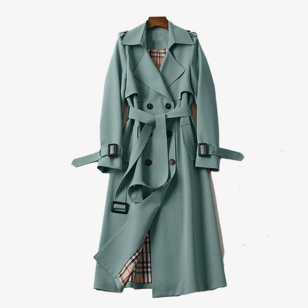 Women's Check-Lined Double-Breasted Longline Trench