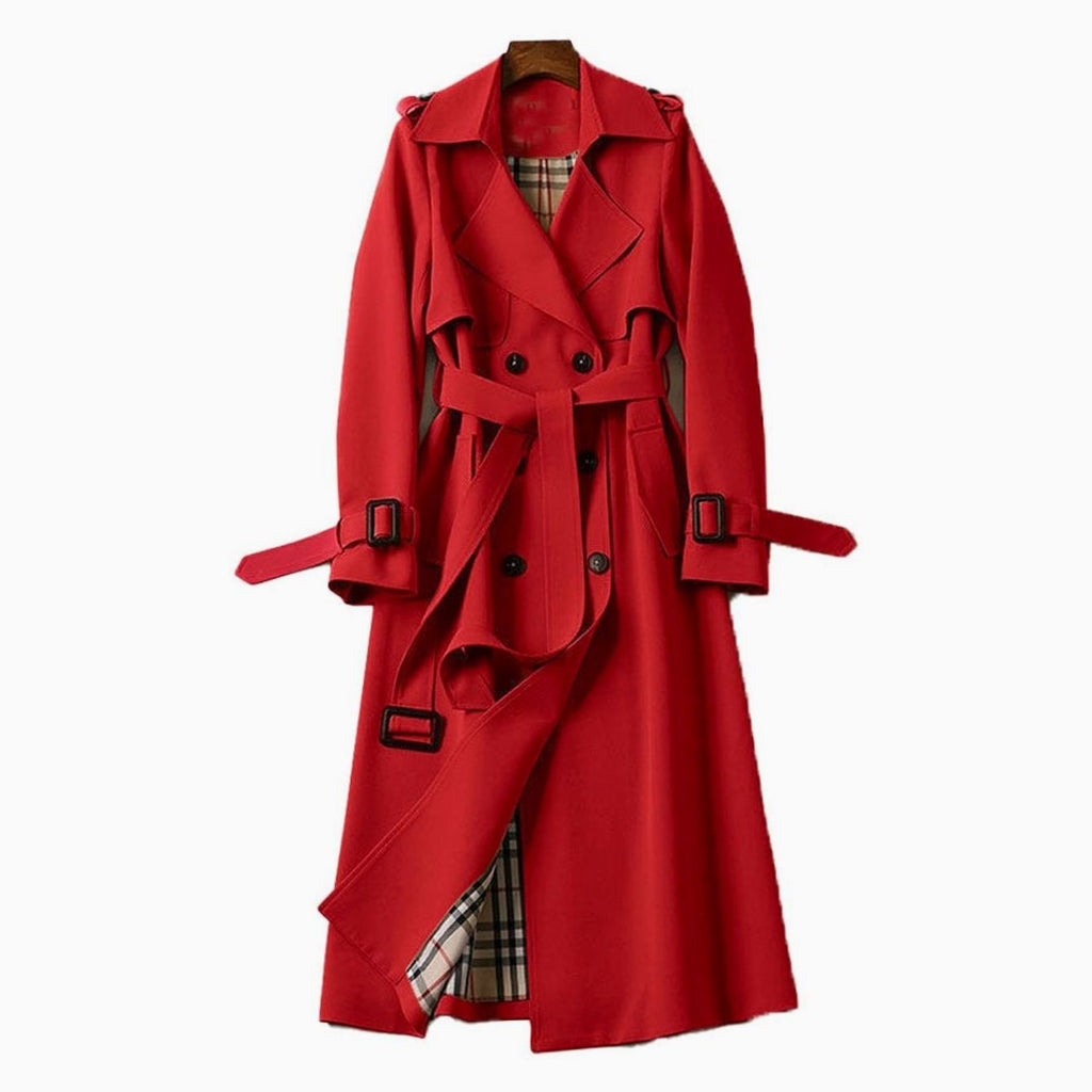 Women's Check-Lined Double-Breasted Longline Trench