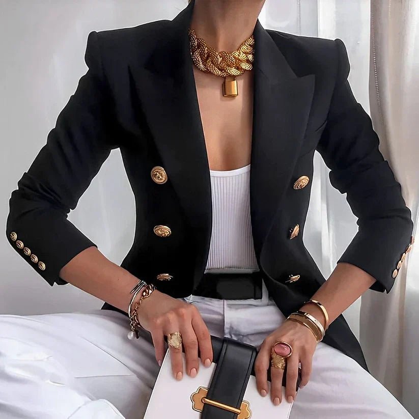 Women's Tailored Double-Breasted Gold Button Blazer