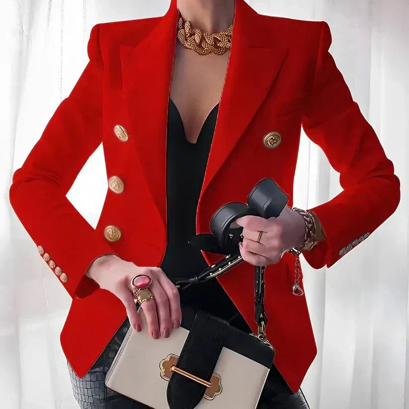 Women's Tailored Double-Breasted Gold Button Blazer