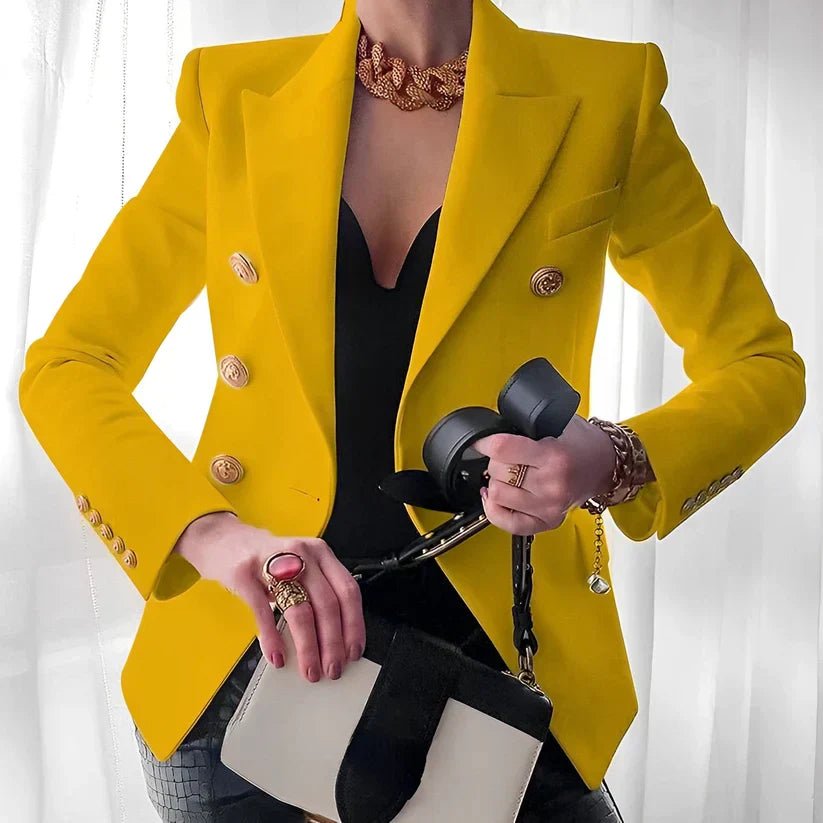 Women's Tailored Double-Breasted Gold Button Blazer