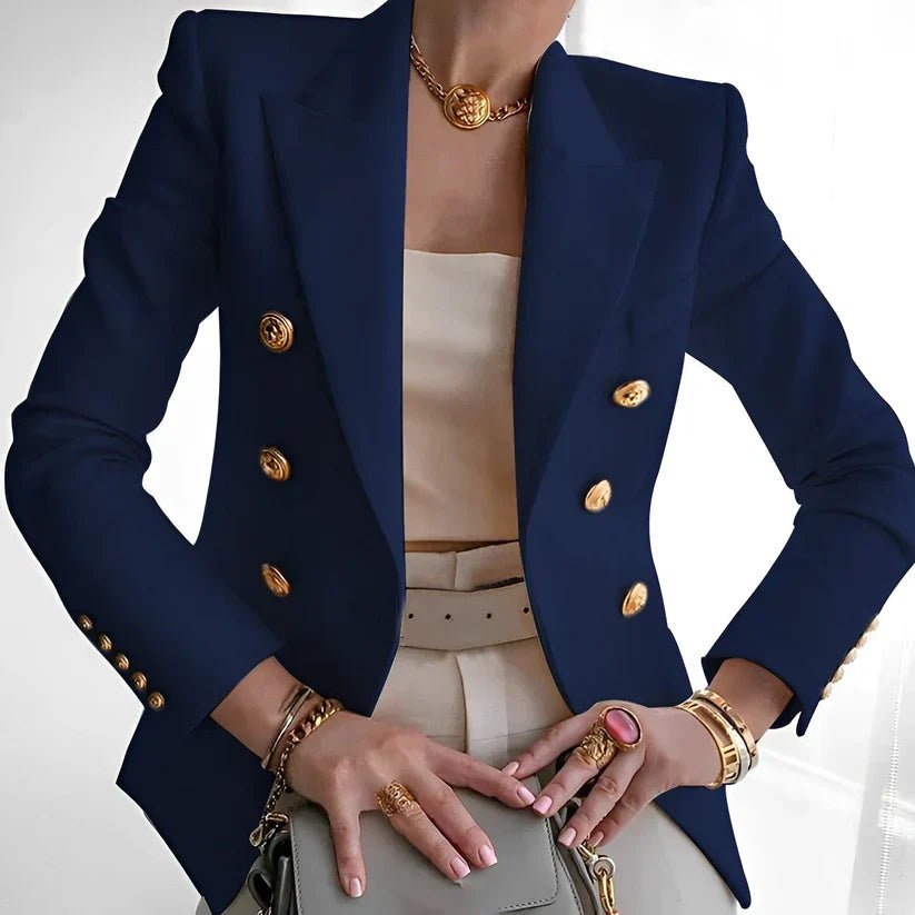 Women's Tailored Double-Breasted Gold Button Blazer