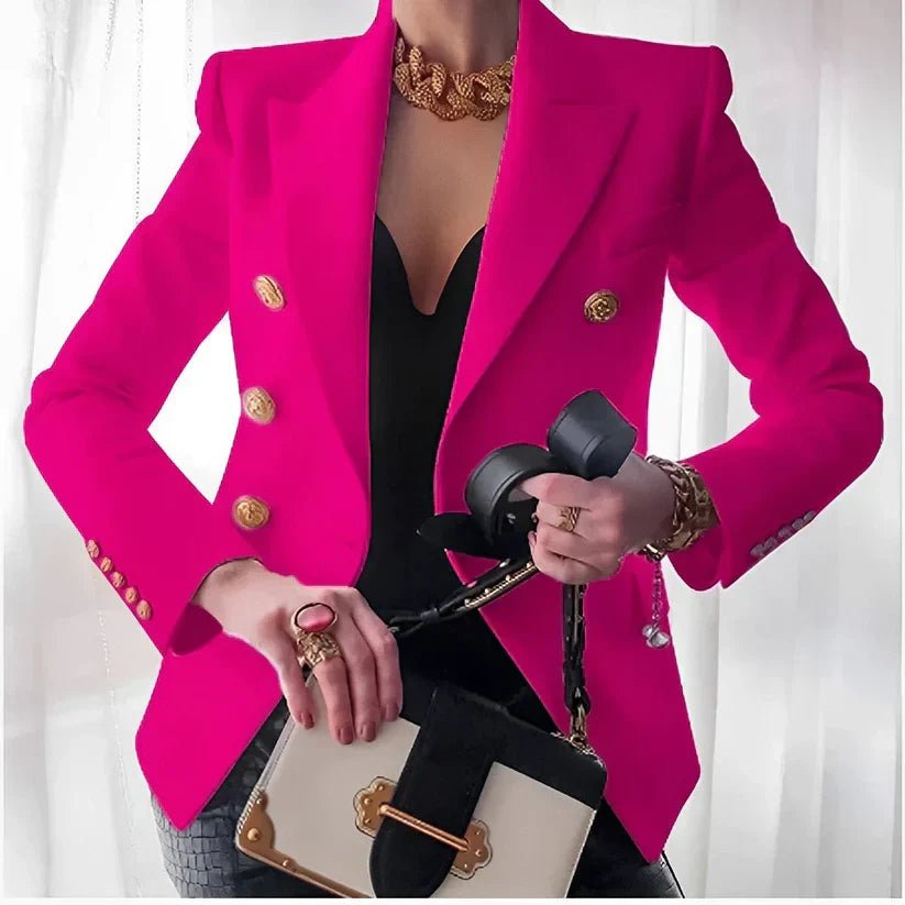 Women's Tailored Double-Breasted Gold Button Blazer