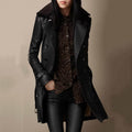 Women's Shearling-Collar Pebbled Leather Trench Coat
