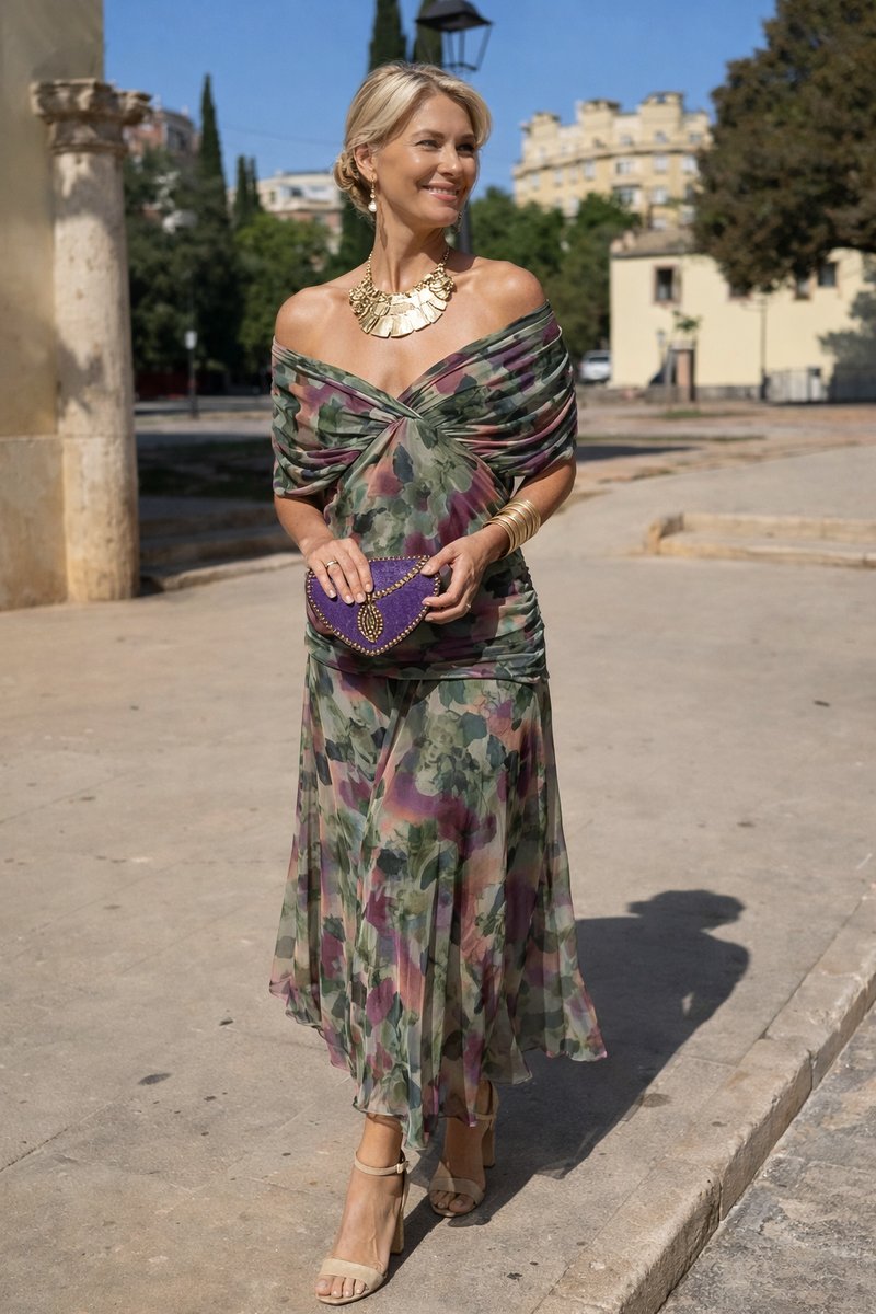 Women's Floaty Chiffon V-Neck Occasion Maxi Dress