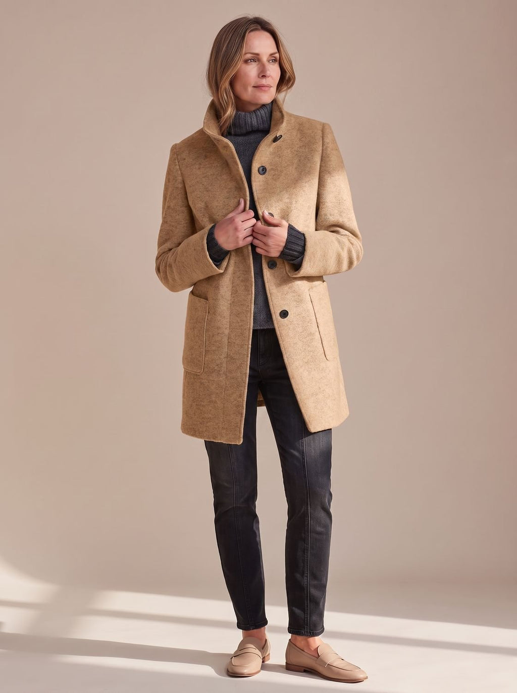Women's Stand-Collar Button-Through Winter Topcoat