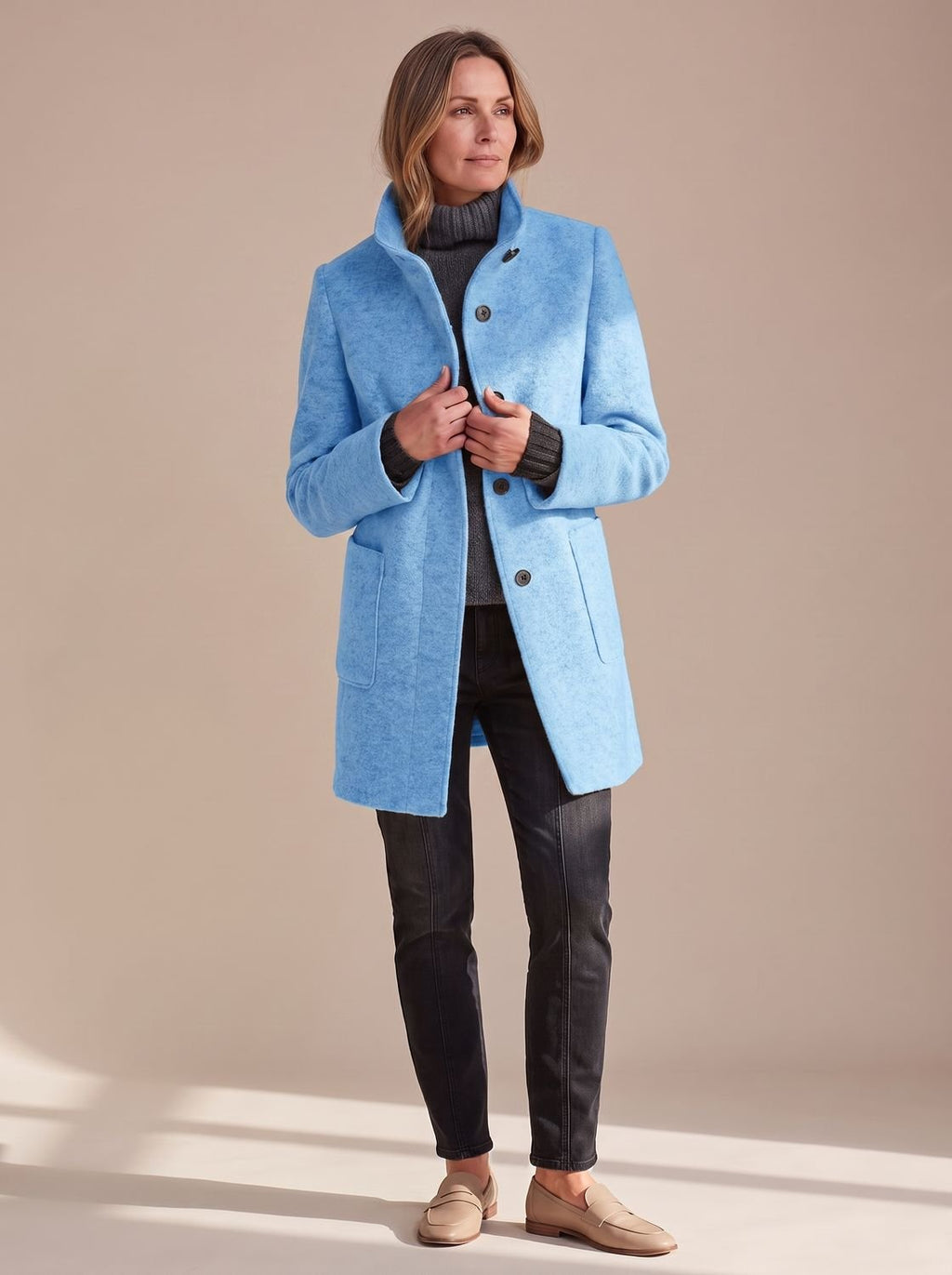 Women's Stand-Collar Button-Through Winter Topcoat