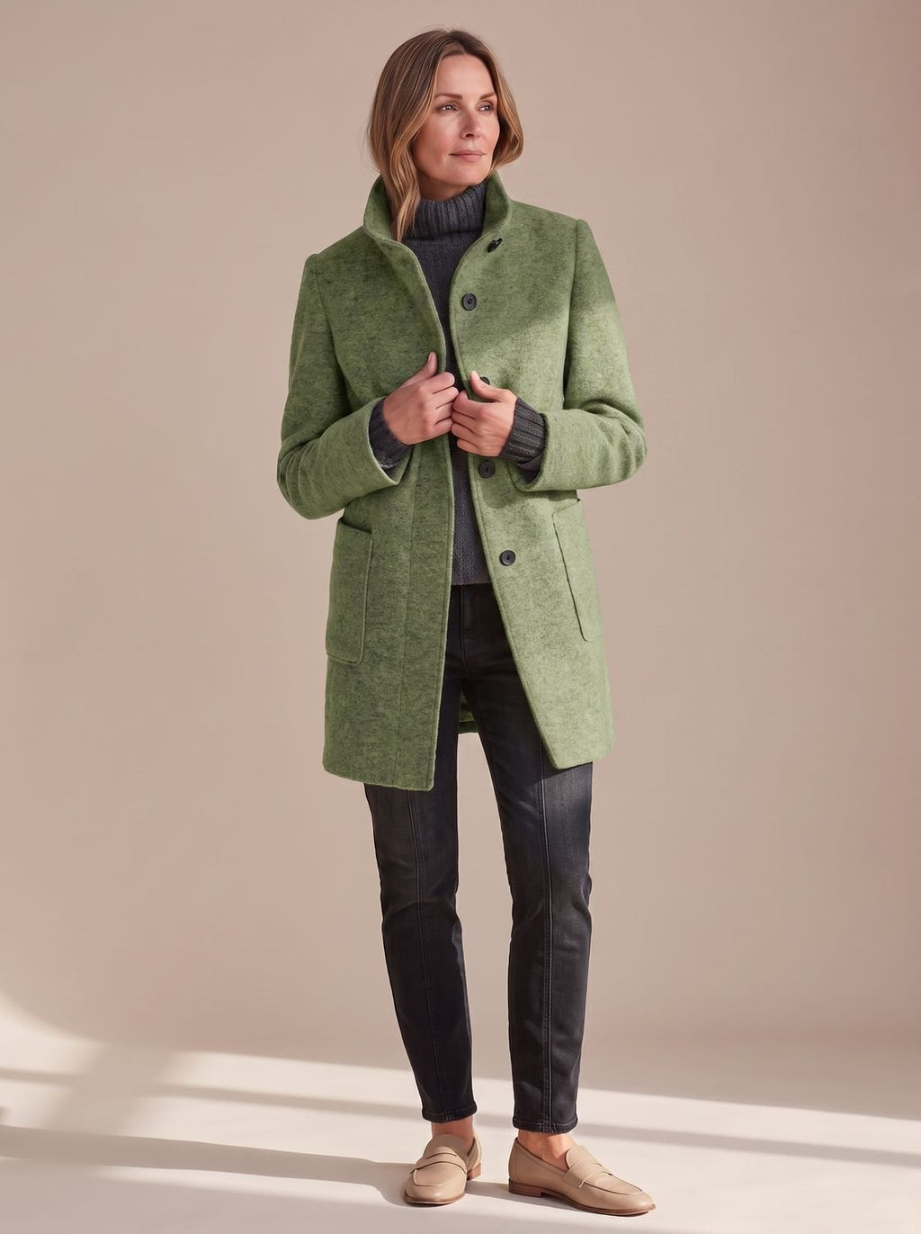 Women's Stand-Collar Button-Through Winter Topcoat