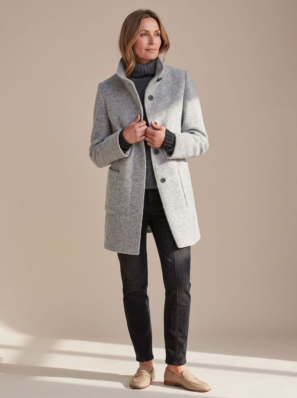 Women's Stand-Collar Button-Through Winter Topcoat