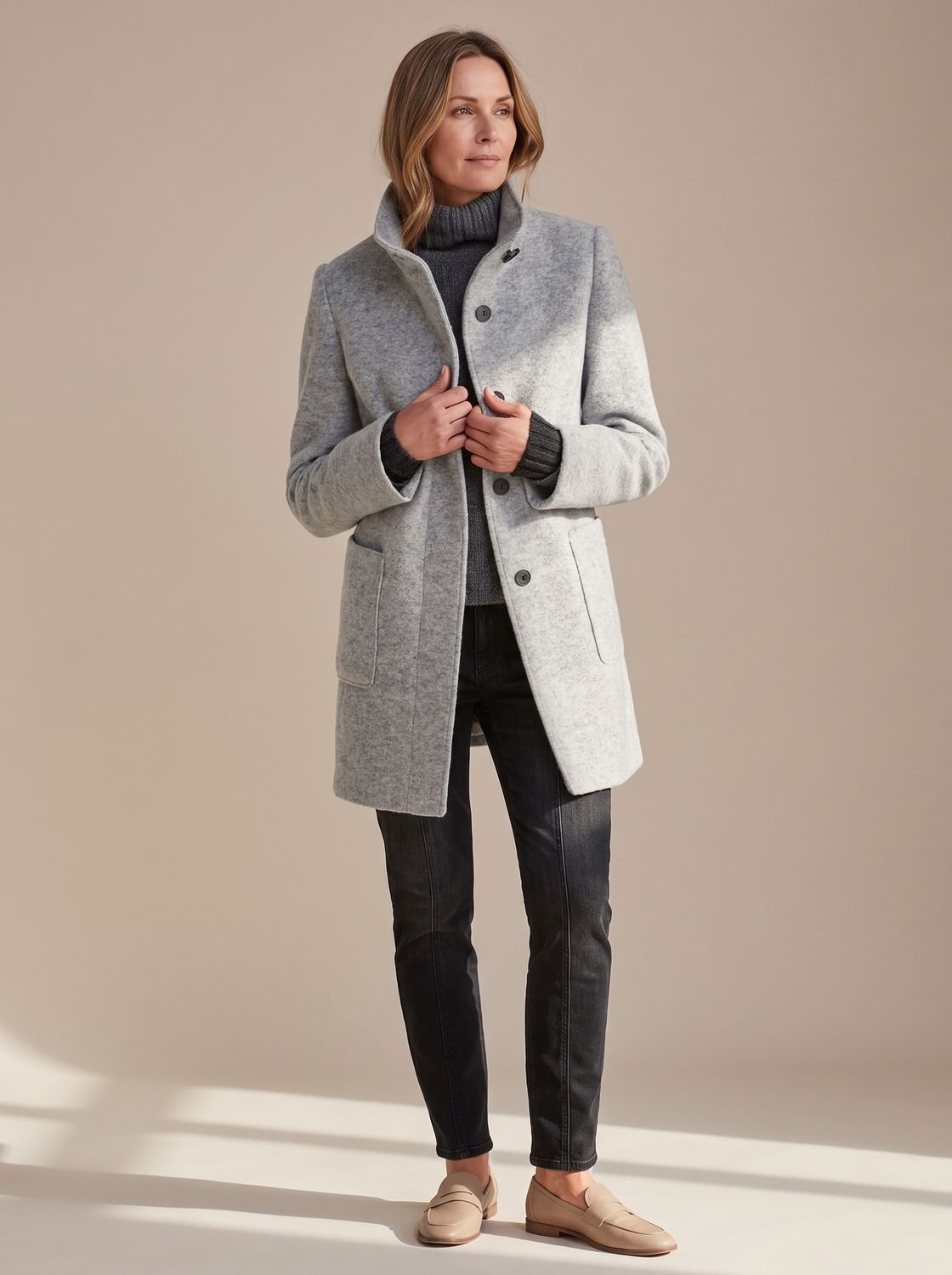 Women's Stand-Collar Button-Through Winter Topcoat