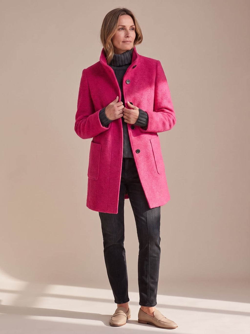 Women's Stand-Collar Button-Through Winter Topcoat