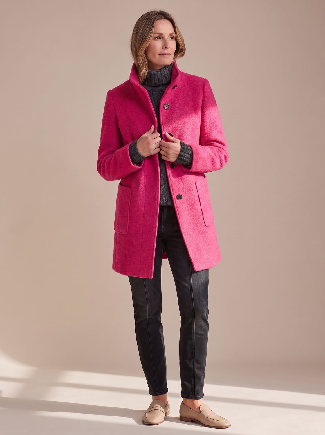Women's Stand-Collar Button-Through Winter Topcoat