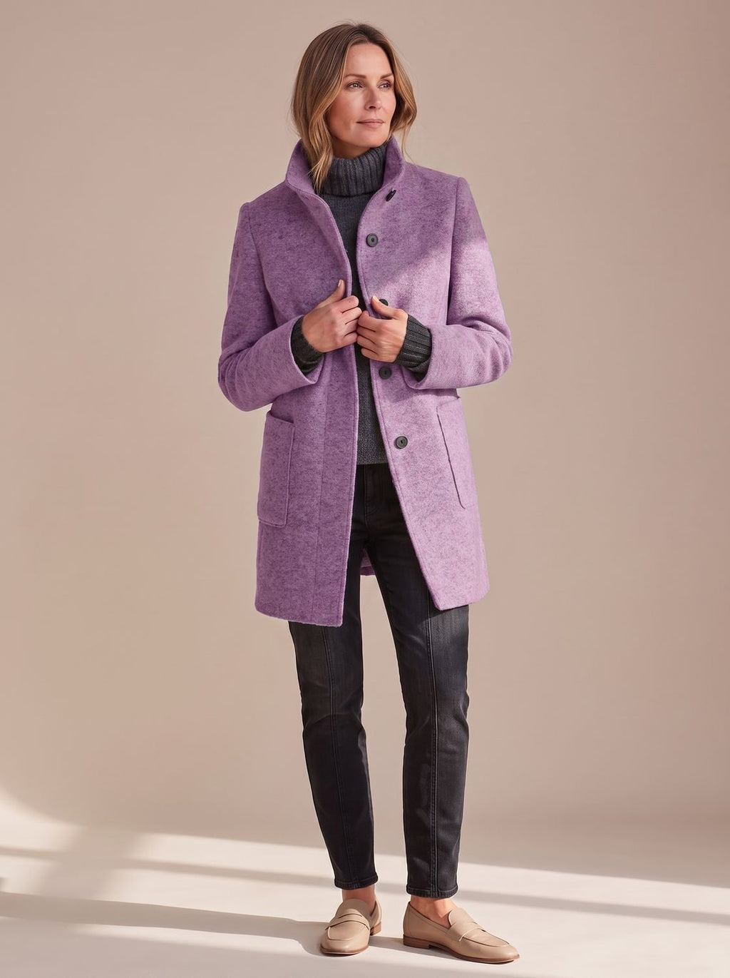 Women's Stand-Collar Button-Through Winter Topcoat