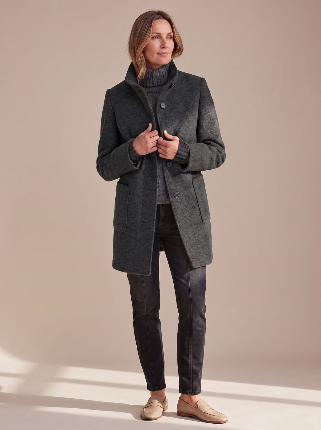 Women's Stand-Collar Button-Through Winter Topcoat