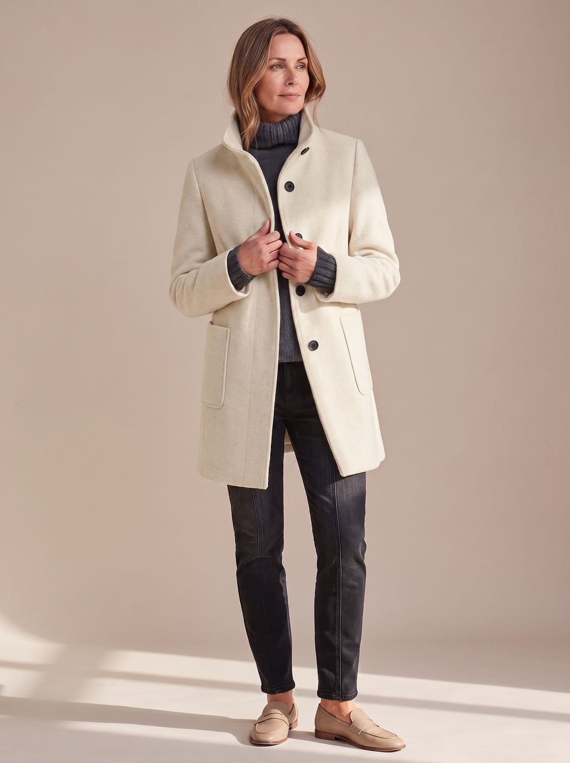 Women's Stand-Collar Button-Through Winter Topcoat