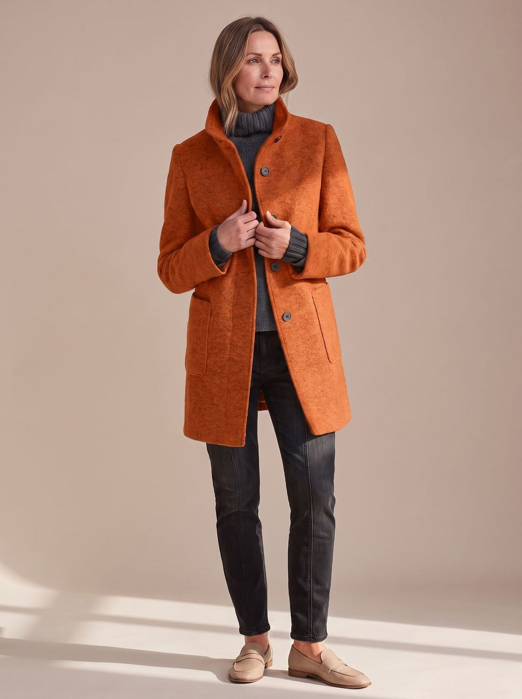 Women's Stand-Collar Button-Through Winter Topcoat