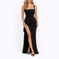 Women's Ruched Open-Back Thigh-Split Maxi Dress