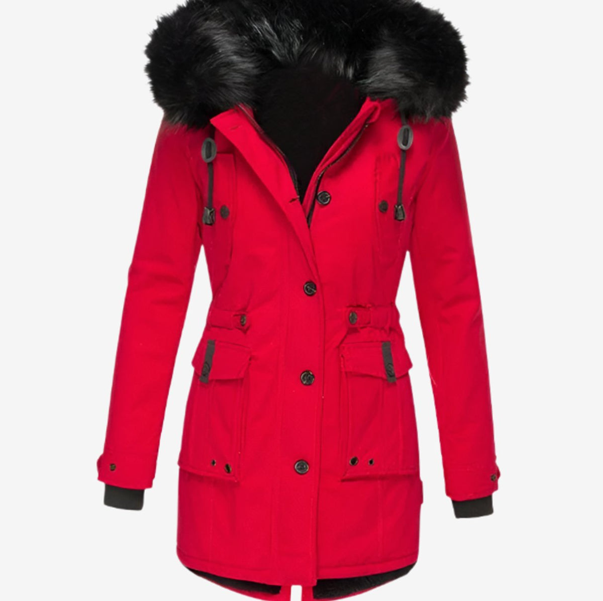 Women's Fitted Faux Fur-Trimmed Hooded Parka