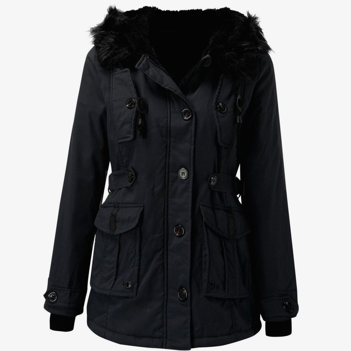 Women's Fitted Faux Fur-Trimmed Hooded Parka