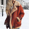 Women's Faux Fur-Lined Suede Biker Jacket