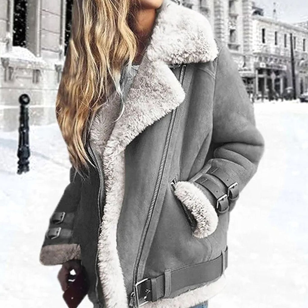 Women's Faux Fur-Lined Suede Biker Jacket