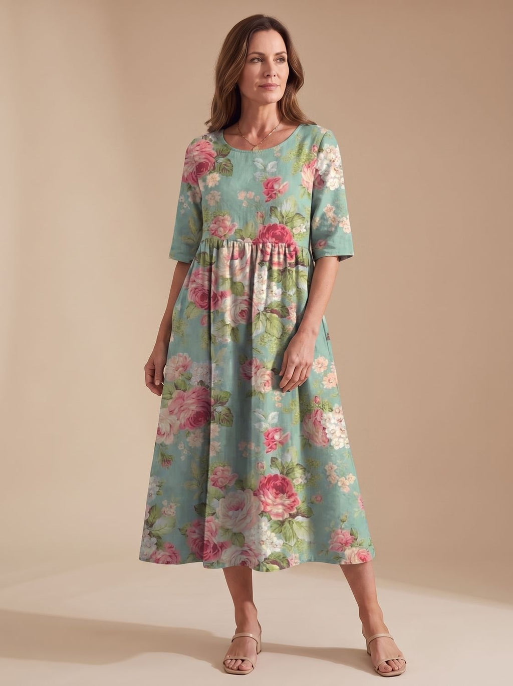 Women's Relaxed-Fit Embroidered Floral Midi Dress