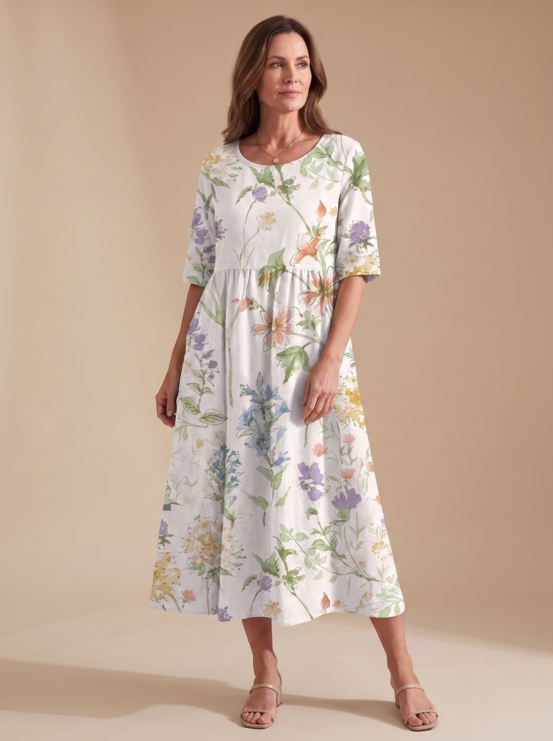 Women's Relaxed-Fit Embroidered Floral Midi Dress