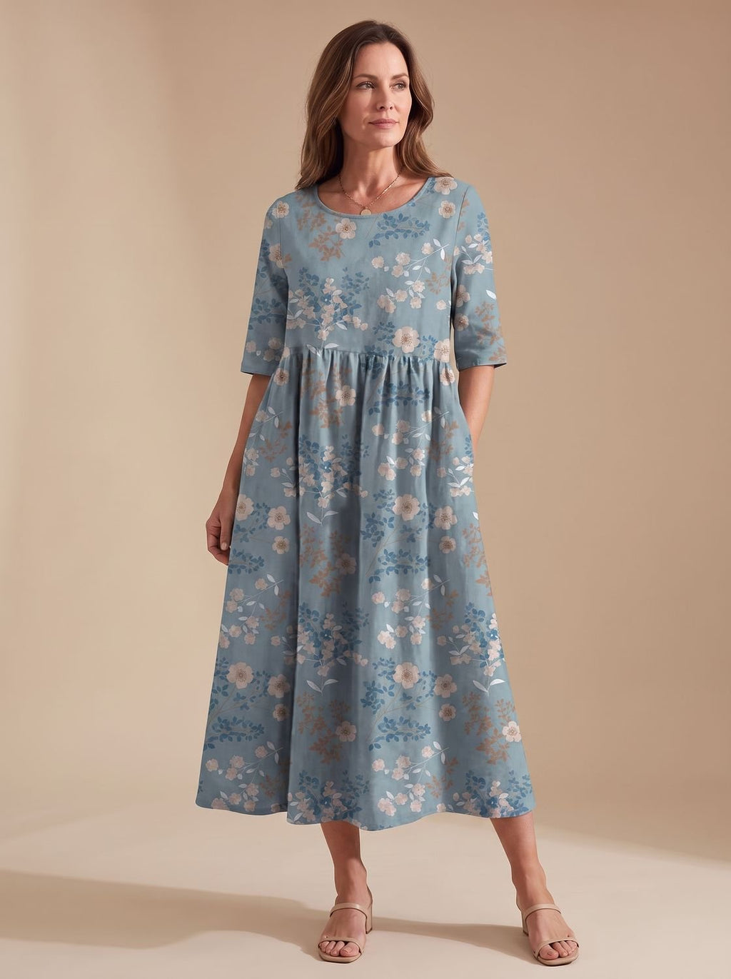 Women's Relaxed-Fit Embroidered Floral Midi Dress