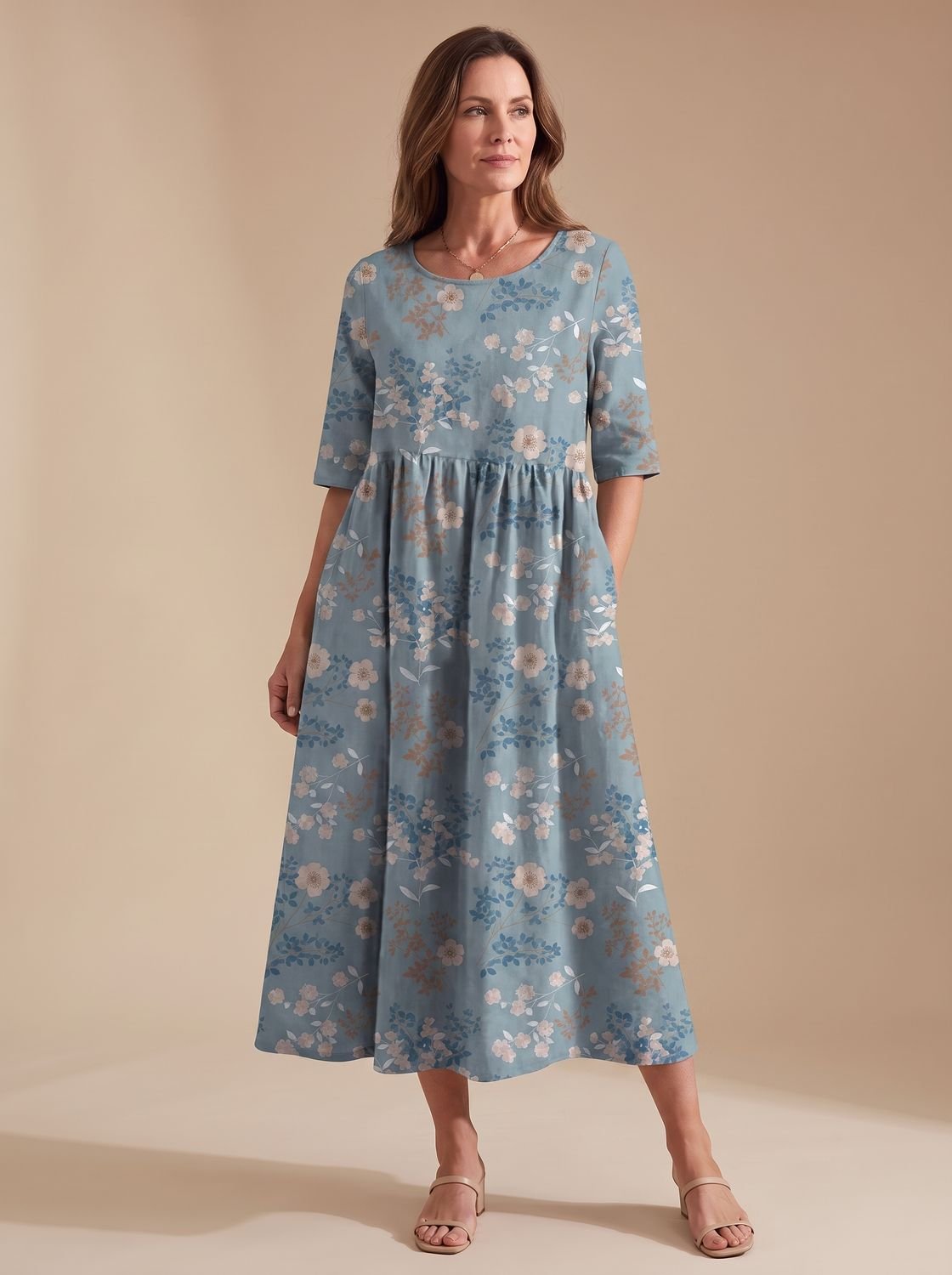 Women's Relaxed-Fit Embroidered Floral Midi Dress