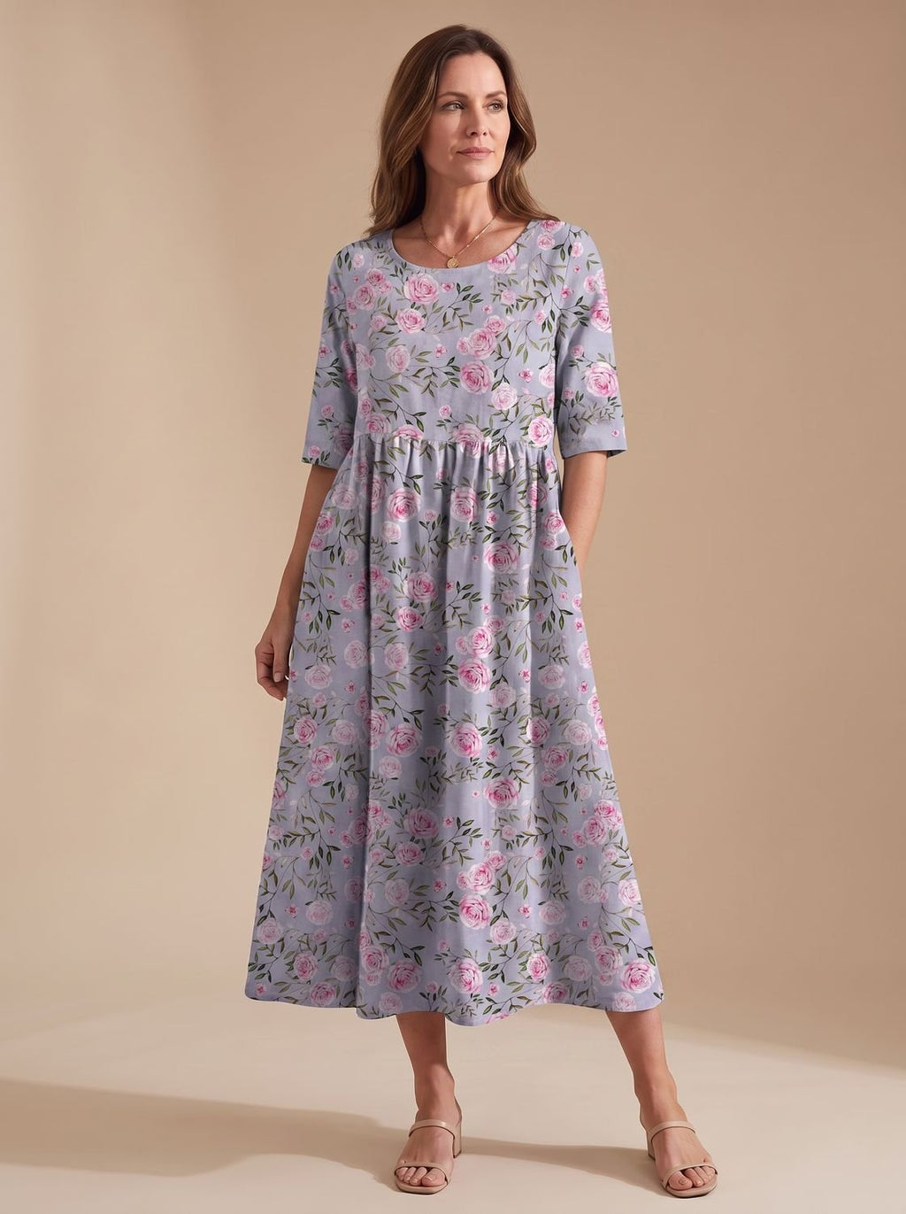 Women's Relaxed-Fit Embroidered Floral Midi Dress