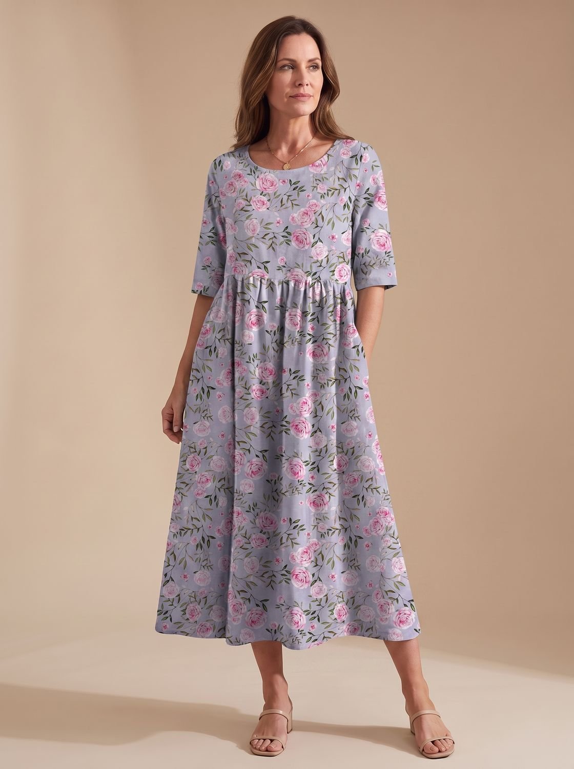 Women's Relaxed-Fit Embroidered Floral Midi Dress