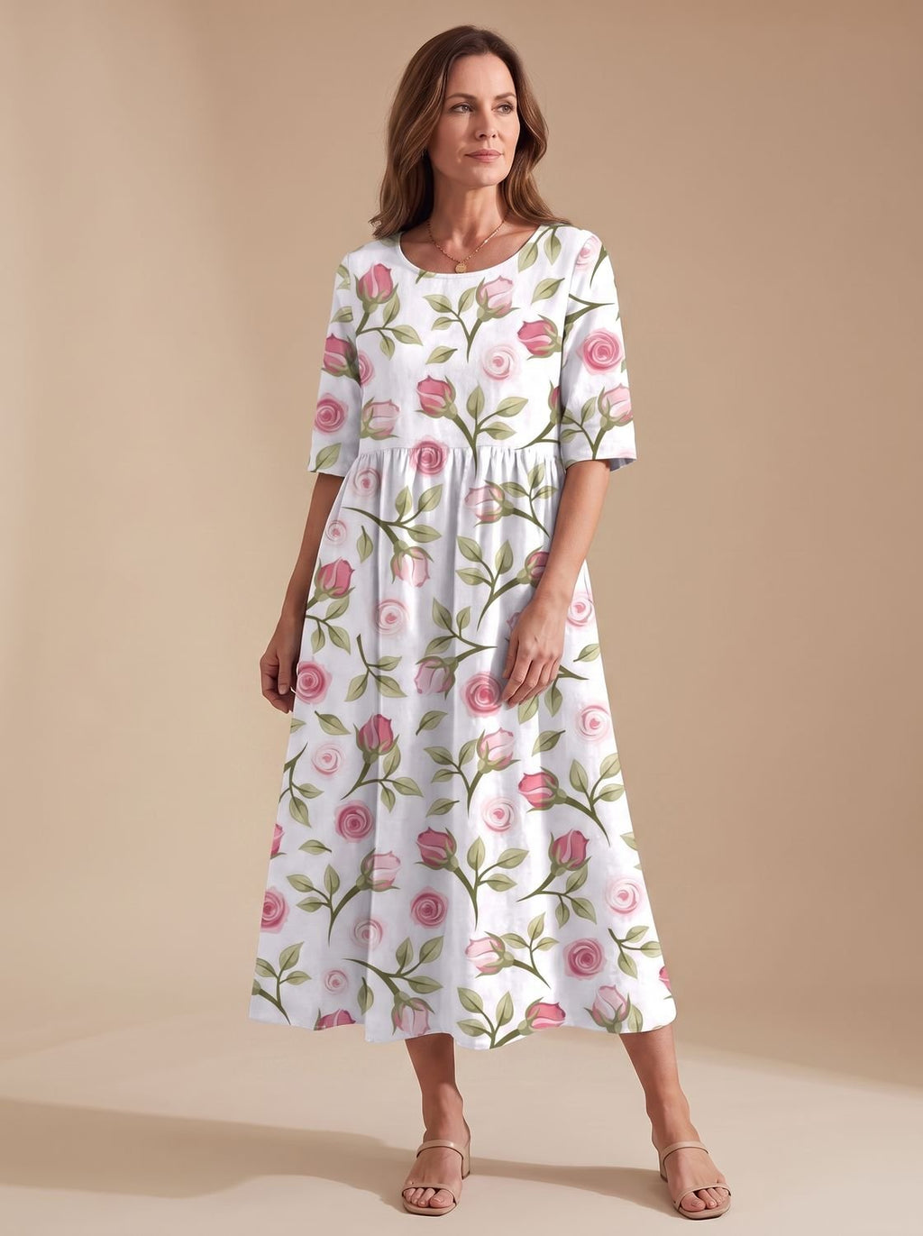 Women's Relaxed-Fit Embroidered Floral Midi Dress