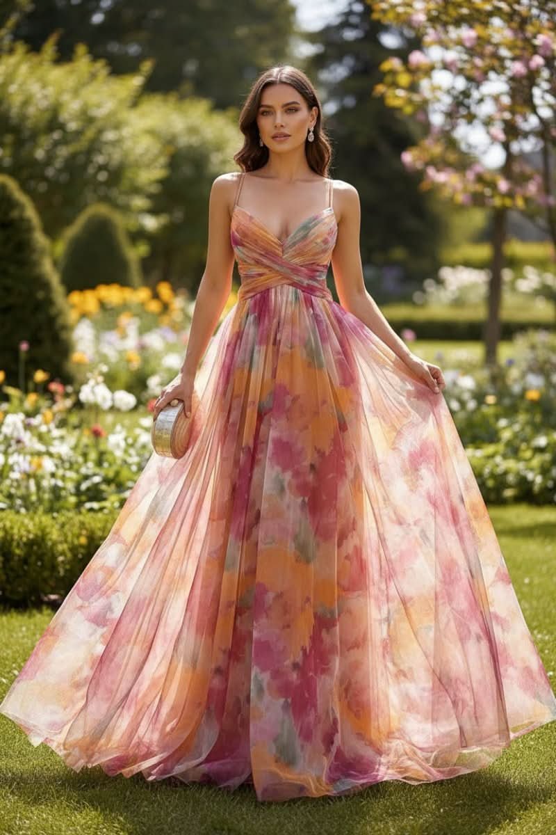 Women's Sleeveless Floral Tulle Maxi Dress