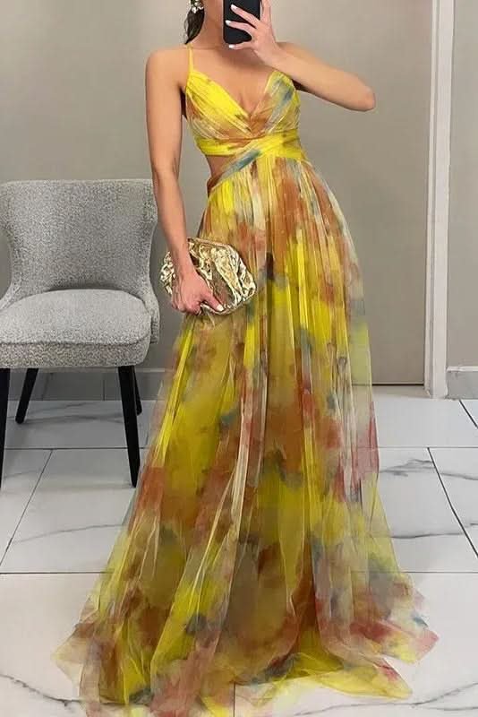 Women's Sleeveless Floral Tulle Maxi Dress