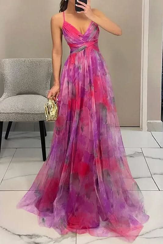 Women's Sleeveless Floral Tulle Maxi Dress