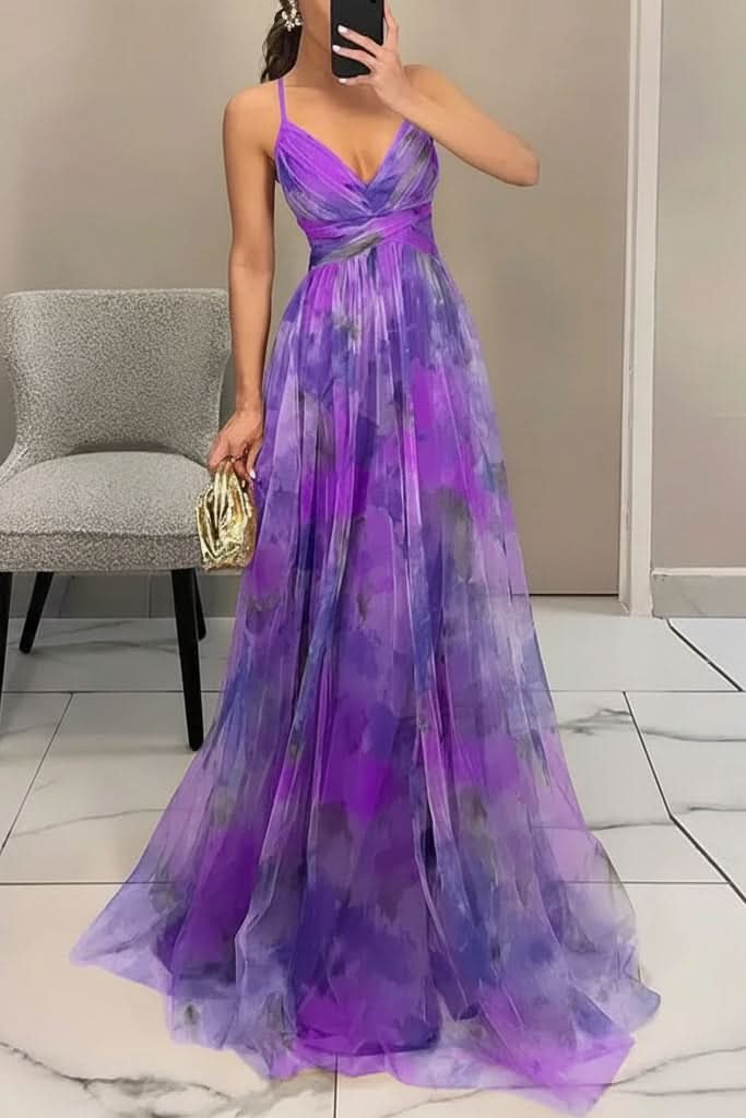 Women's Sleeveless Floral Tulle Maxi Dress