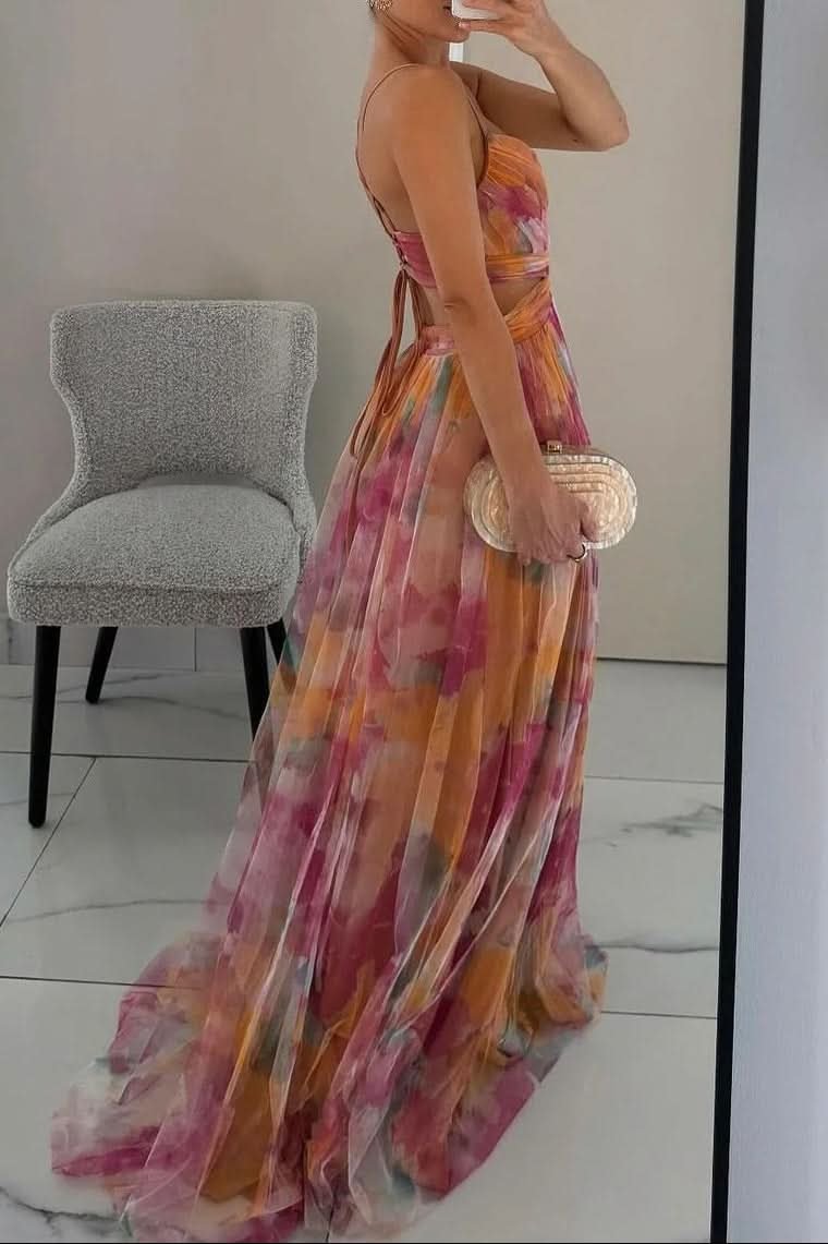 Women's Sleeveless Floral Tulle Maxi Dress