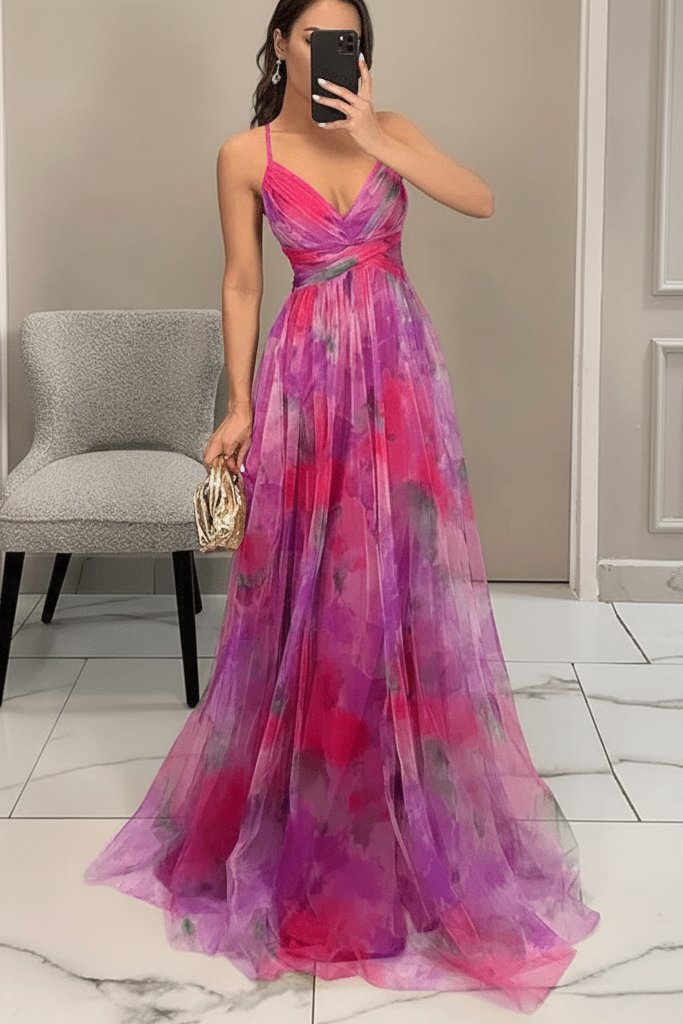 Women's Sleeveless Floral Tulle Maxi Dress