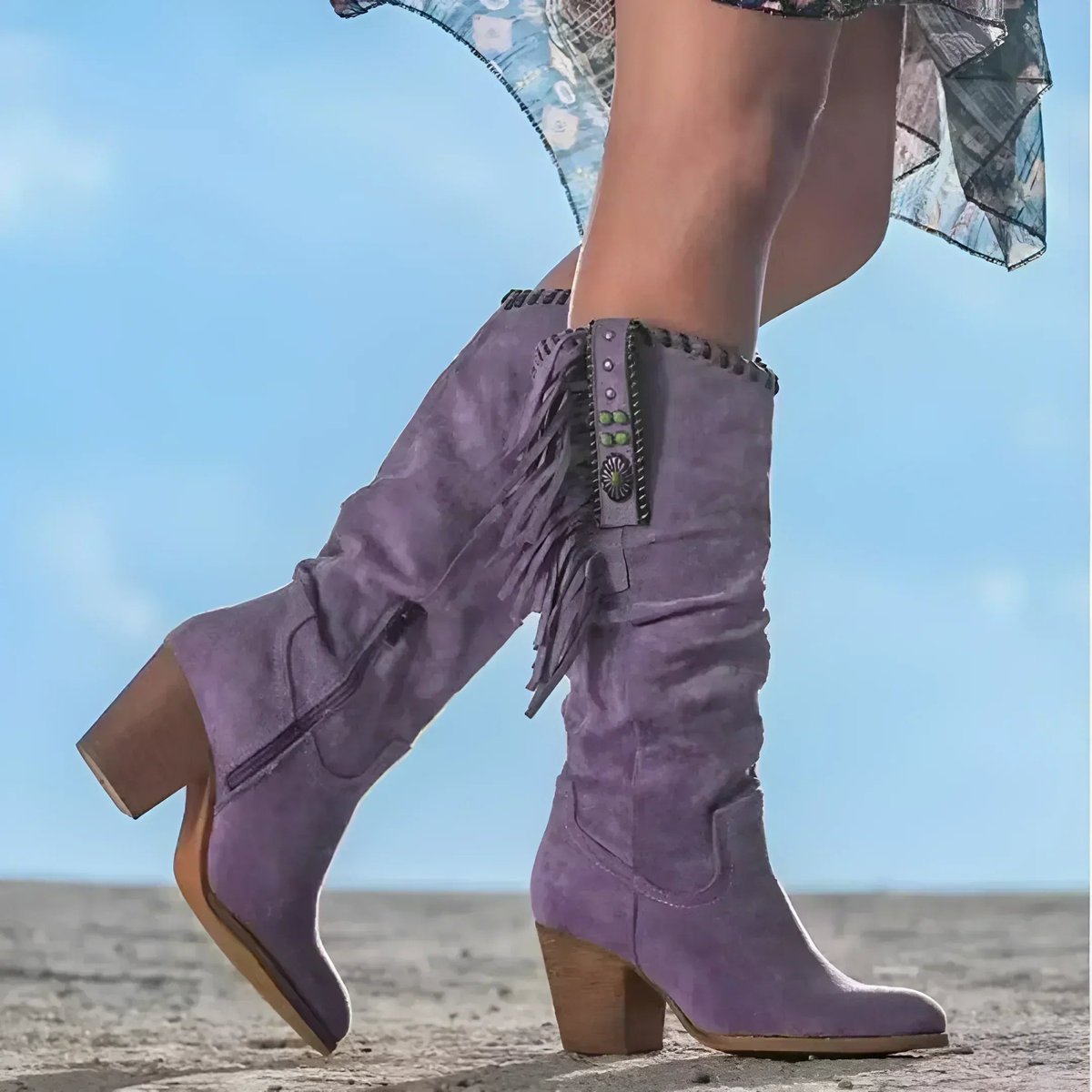 Women's Suede Fringed Knee-High Western Boots