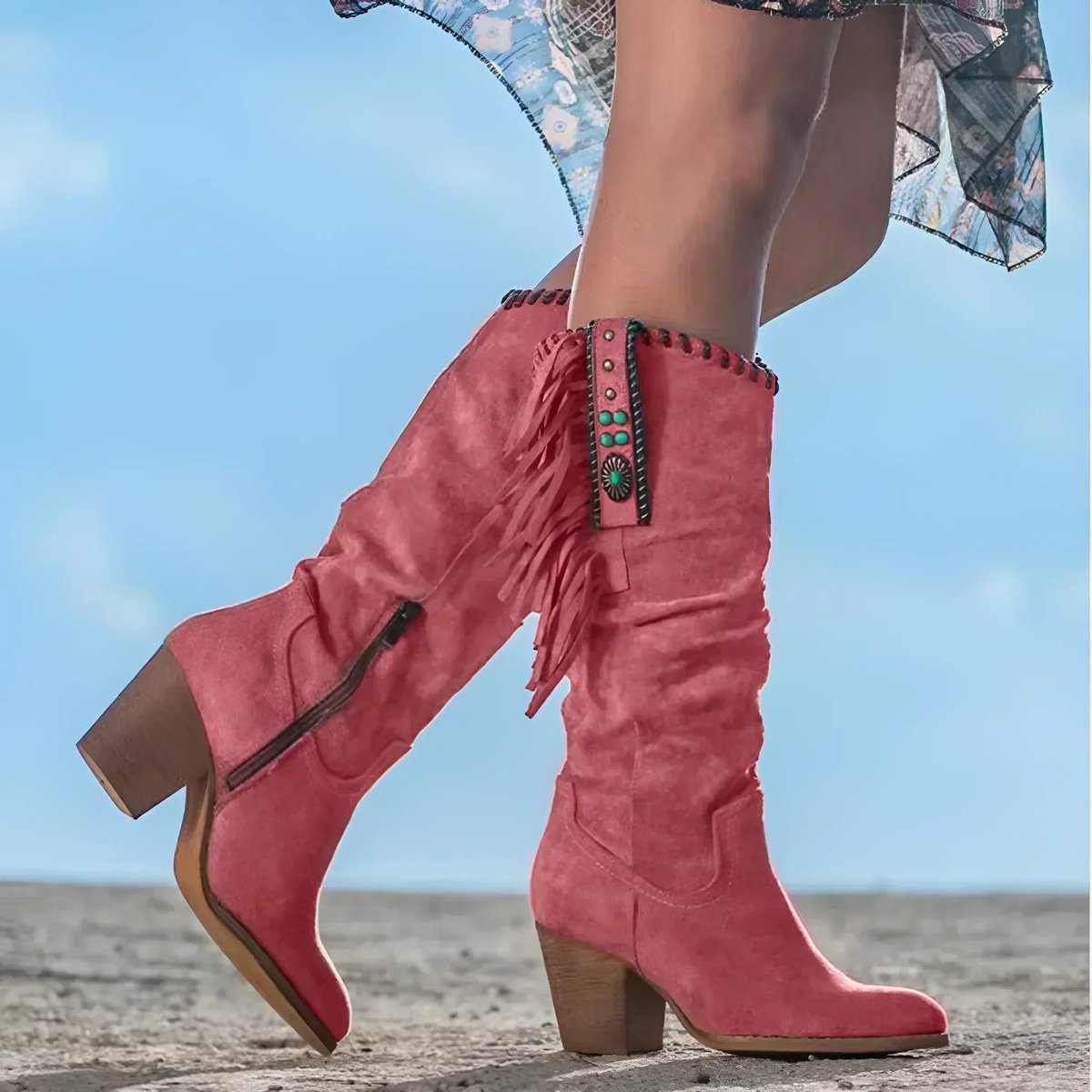 Women's Suede Fringed Knee-High Western Boots