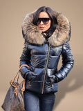 Women's Fitted Zip-Front Puffer with Faux Fur Hood